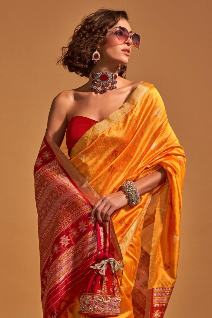 Safety Orange Pure Handloom Silk Saree