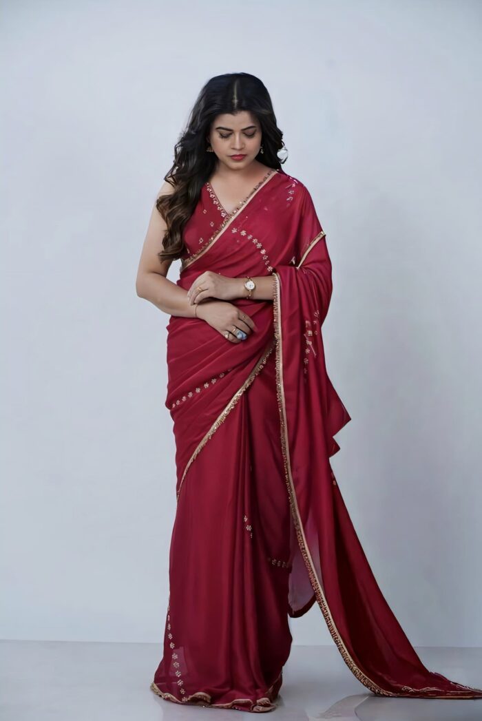 Red Embroidered Silk Organza Saree