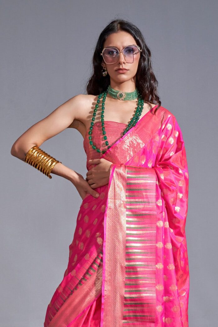 Blush Pink Silk Woven Saree