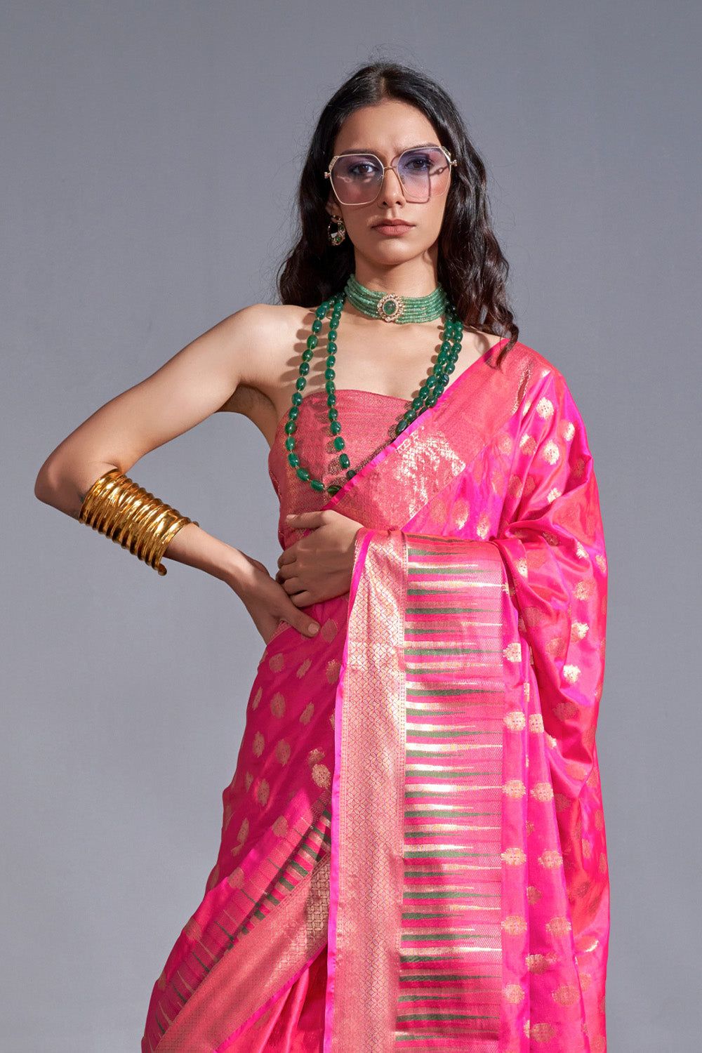 Blush Pink Silk Woven Saree