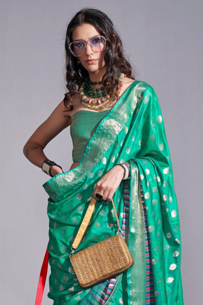 Jade Green Silk Woven Saree