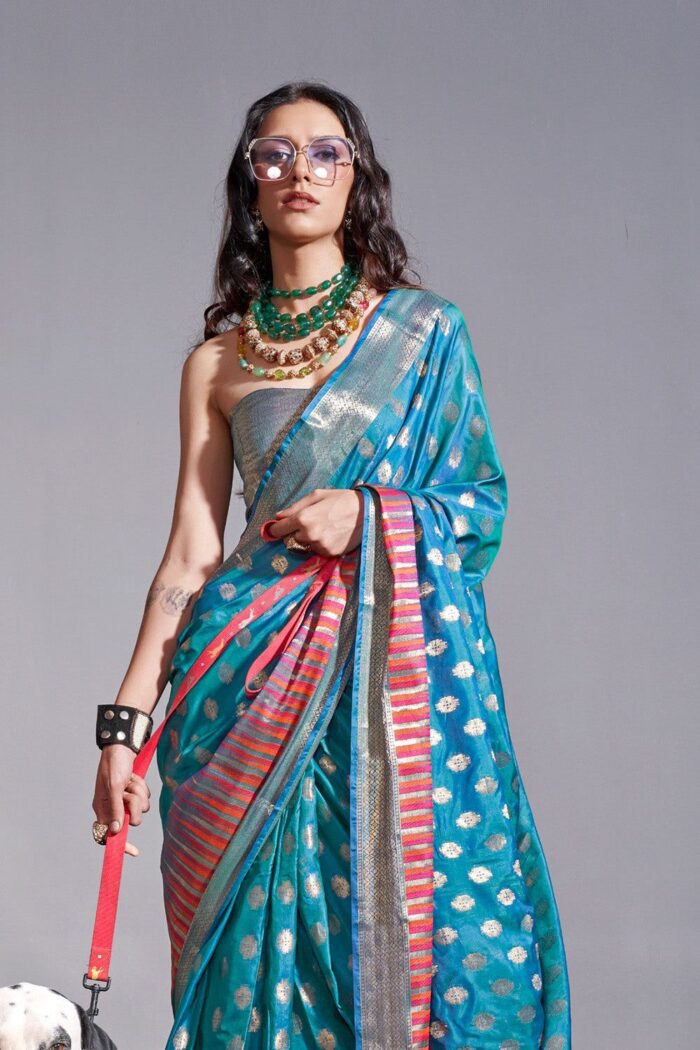 Baby Blue Silk Woven Saree