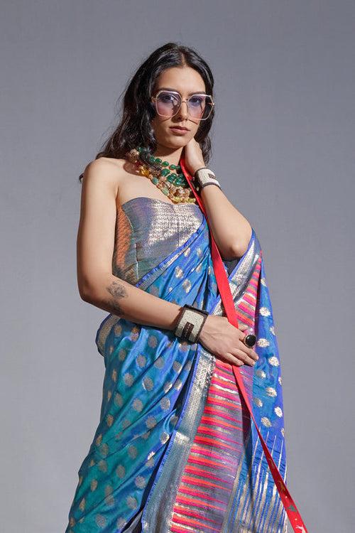 Azure Blue Silk Woven Saree