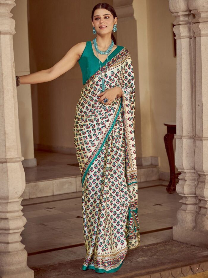 Torquoise Green Satin Saree