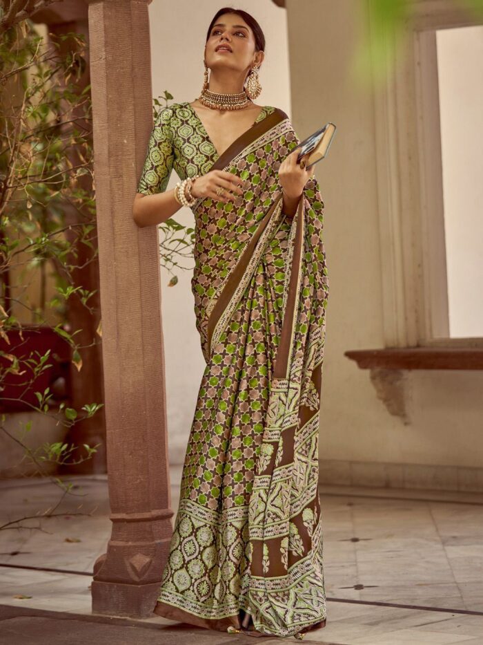 Forest Green Satin Saree