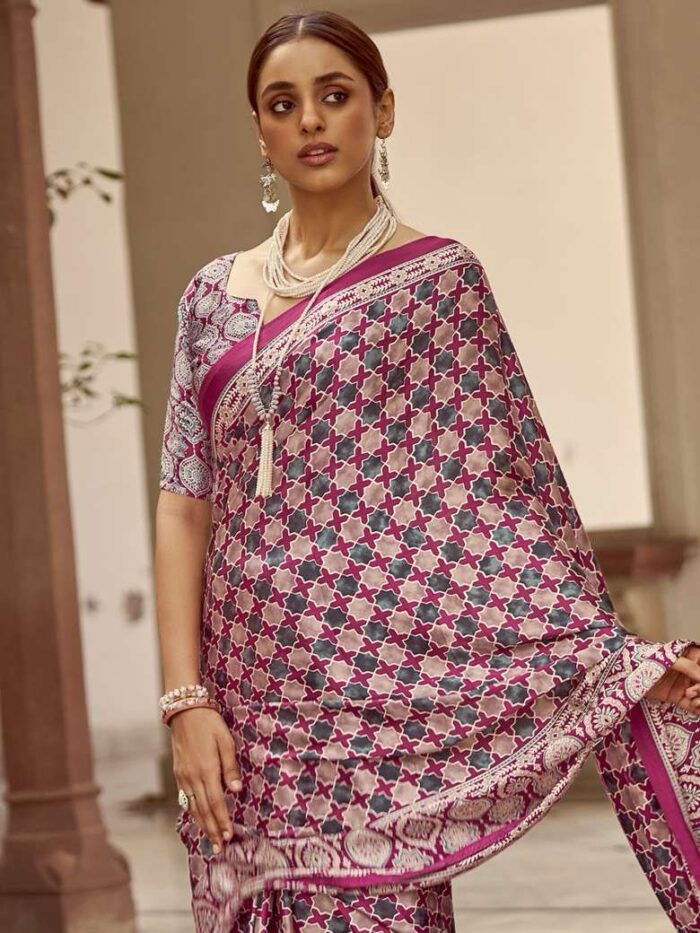 Burgundy Satin Saree