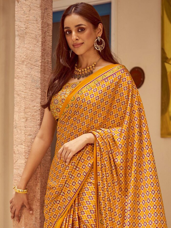 Honey Yellow Satin Saree