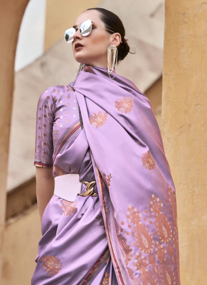 Lilac Satin Silk Saree