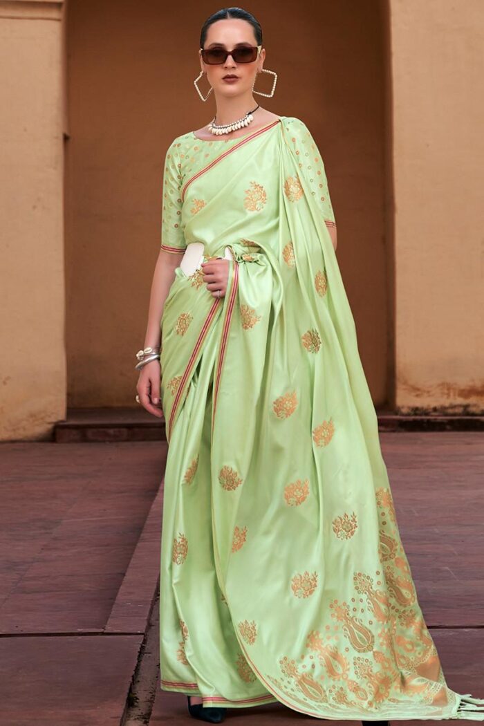 Pastel Green Satin Silk Saree