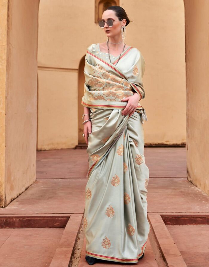 Ash Grey Satin Silk Saree