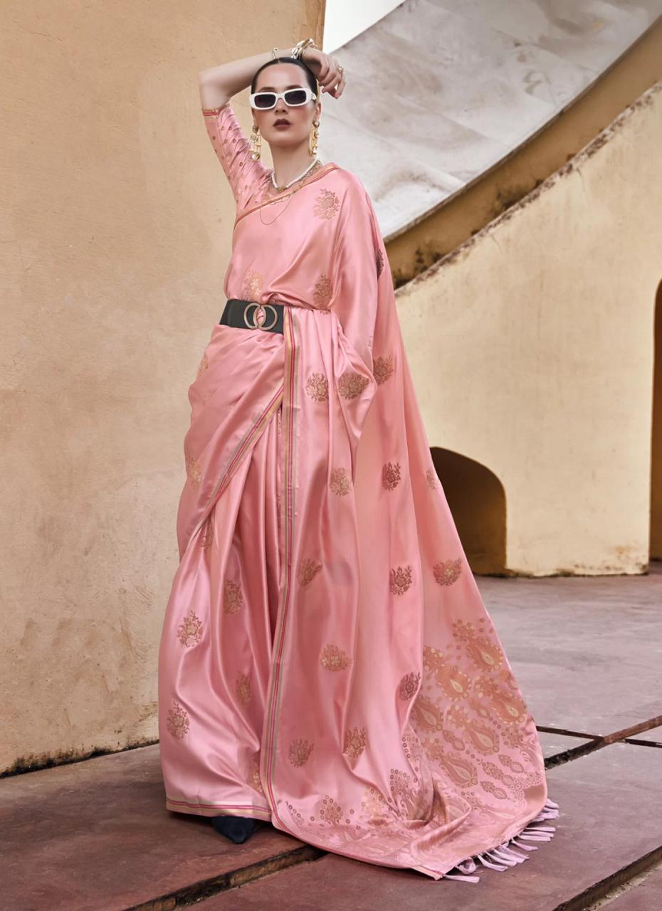 Salmon Satin Silk Saree