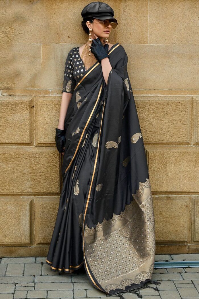 Black Dual Shade Satin Silk Saree