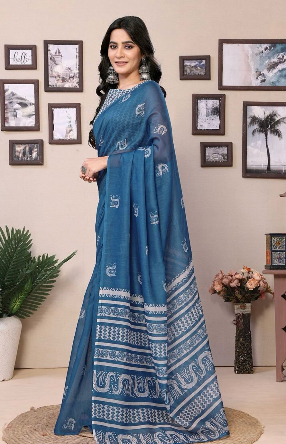 Sea Blue Ready To Wear Saree - Image 2