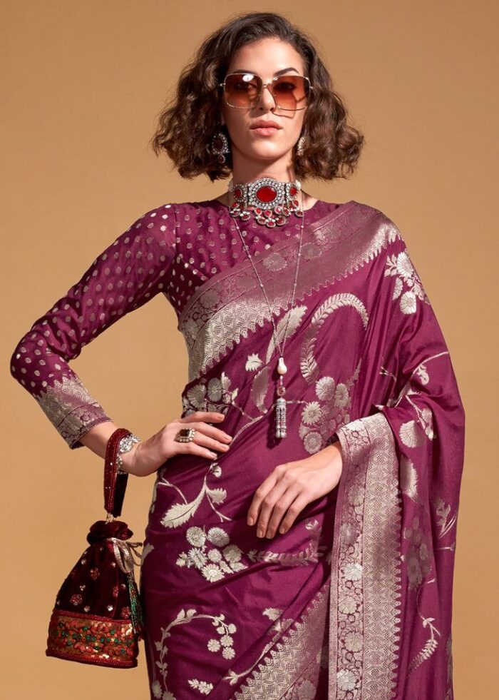Imperial Maroon Georgette Handloom Silk Saree