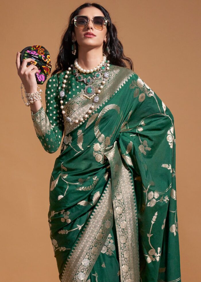 Celestial Green Georgette Handloom Silk Saree