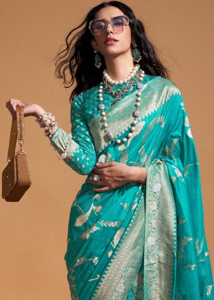Carribean Green Georgette Handloom Silk Saree