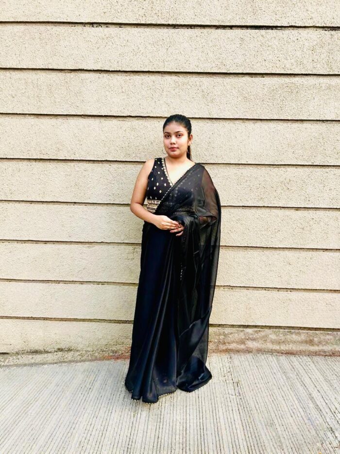 Black Silk Organza Lace Bordered Saree