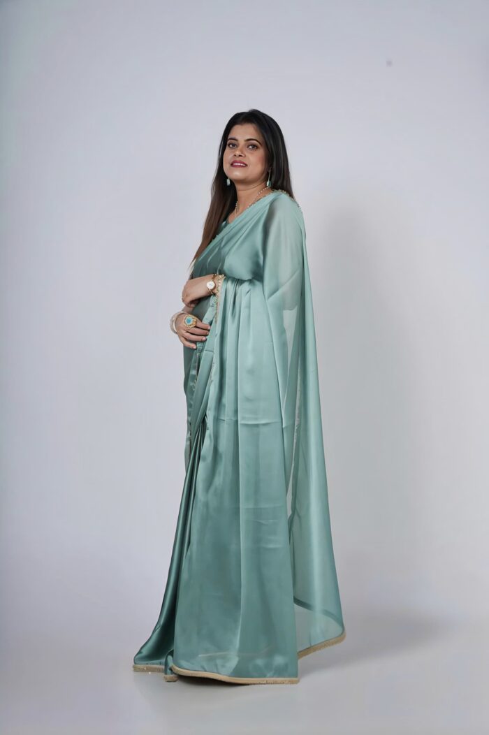 Pastel Sea Blue Silk Organza Lace Bordered Saree