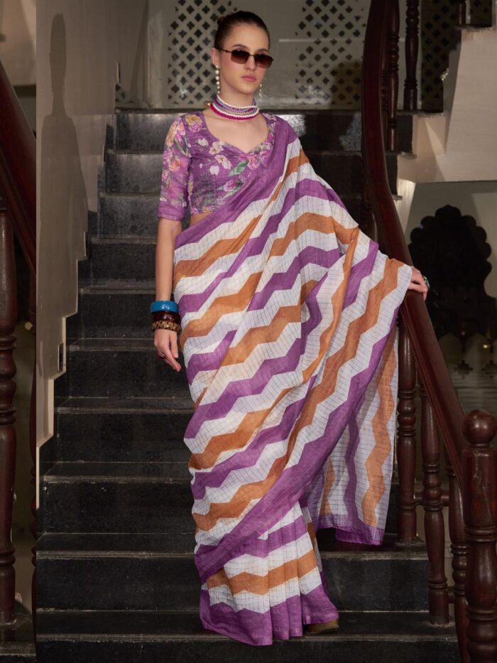 Mauve Linen Cotton Silk Office Wear Saree