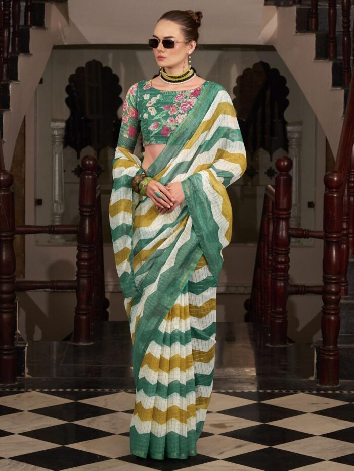 Cadmium Green Linen Cotton Silk Office Wear Saree