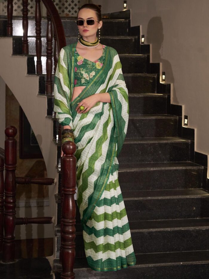 Forest Green Linen Cotton Silk Office Wear Saree