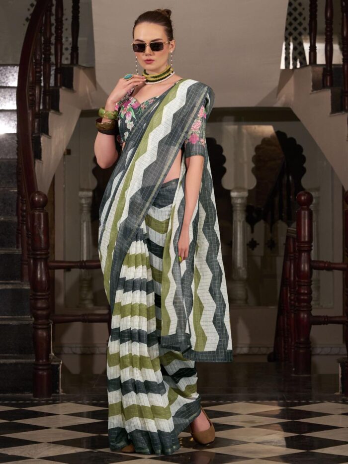 Grey Linen Cotton Silk Office Wear Saree