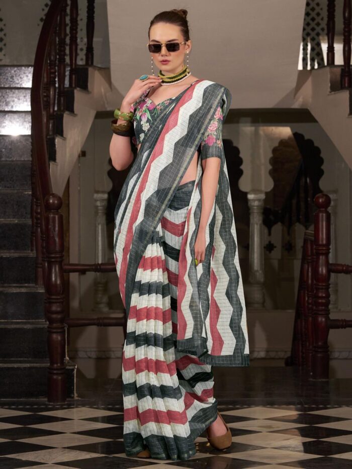 Grey Linen Cotton Silk Office Wear Saree