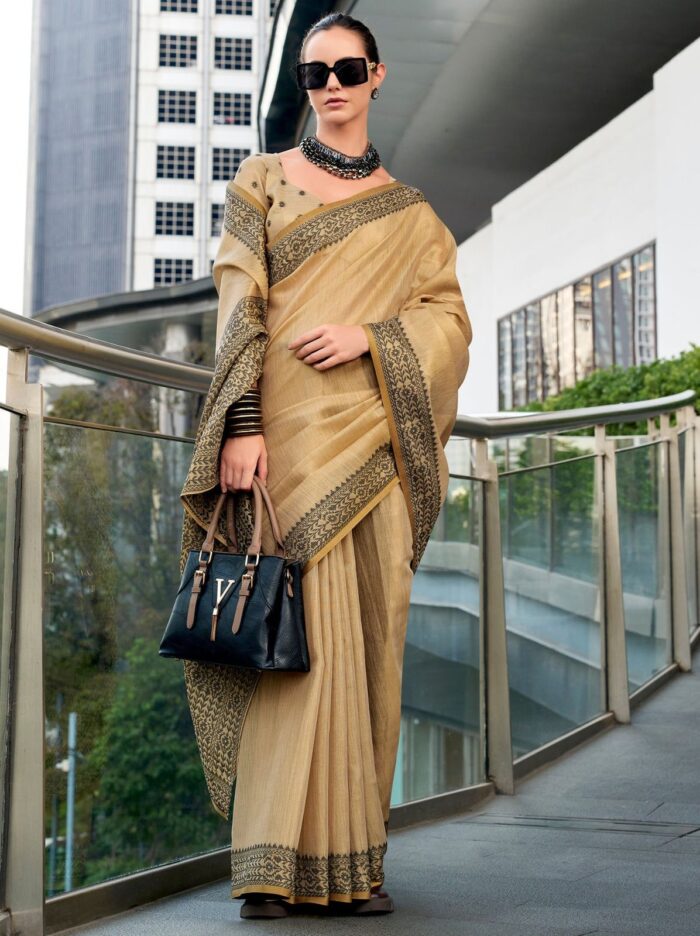 Sand Brown Linen Tissue Office Wear Saree