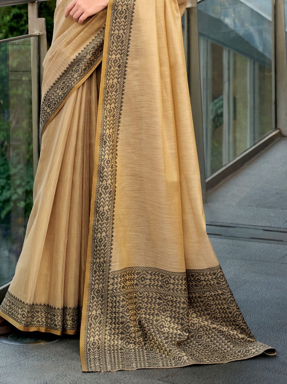 Sand Brown Linen Tissue Office Wear Saree - Image 5