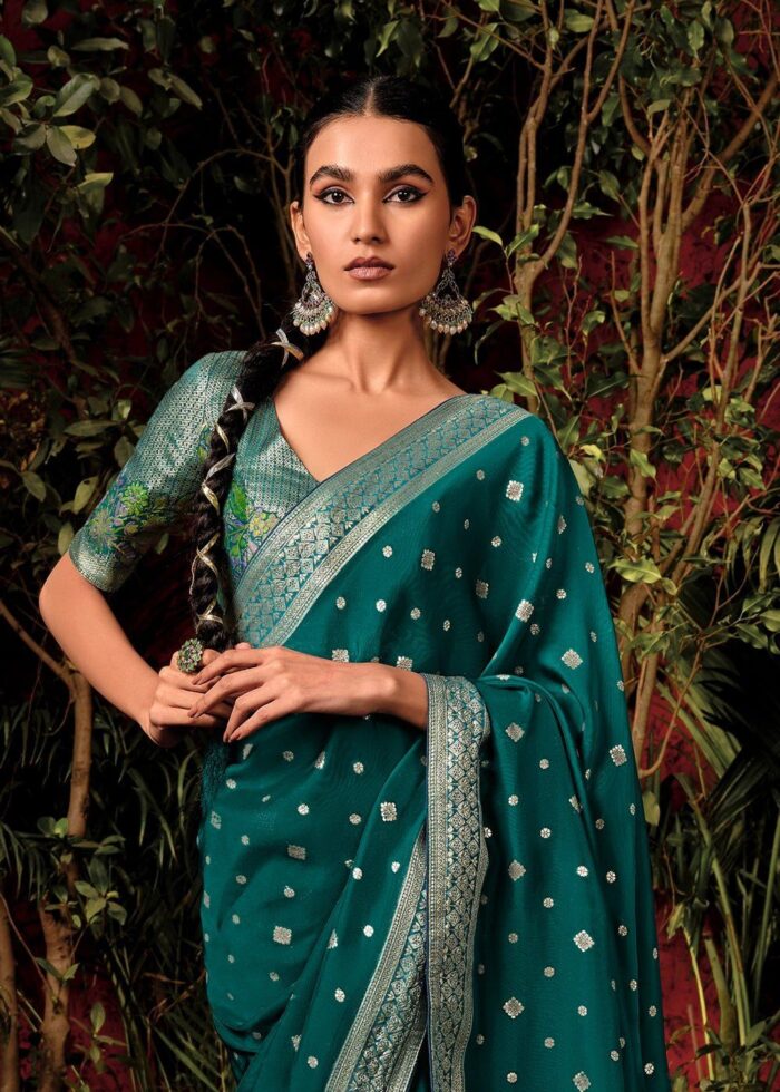 Teal Green Viscose Dola Silk Saree