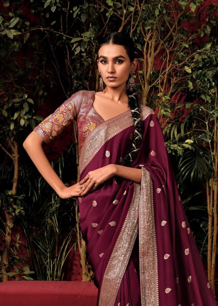 Burgundy Viscose Dola Silk Saree