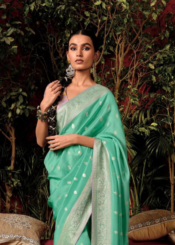 Sea Green Viscose Dola Silk Saree