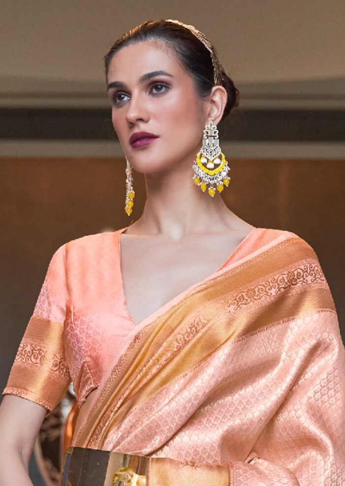 Peach Handloom Woven Silk Saree