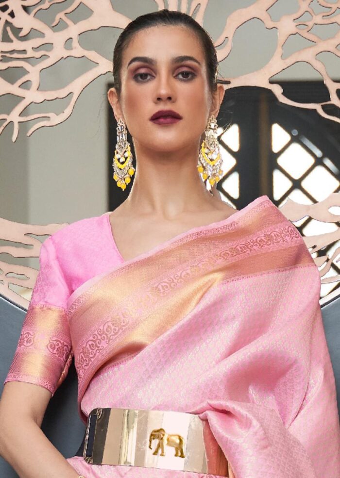 Baby Pink Handloom Woven Silk Saree
