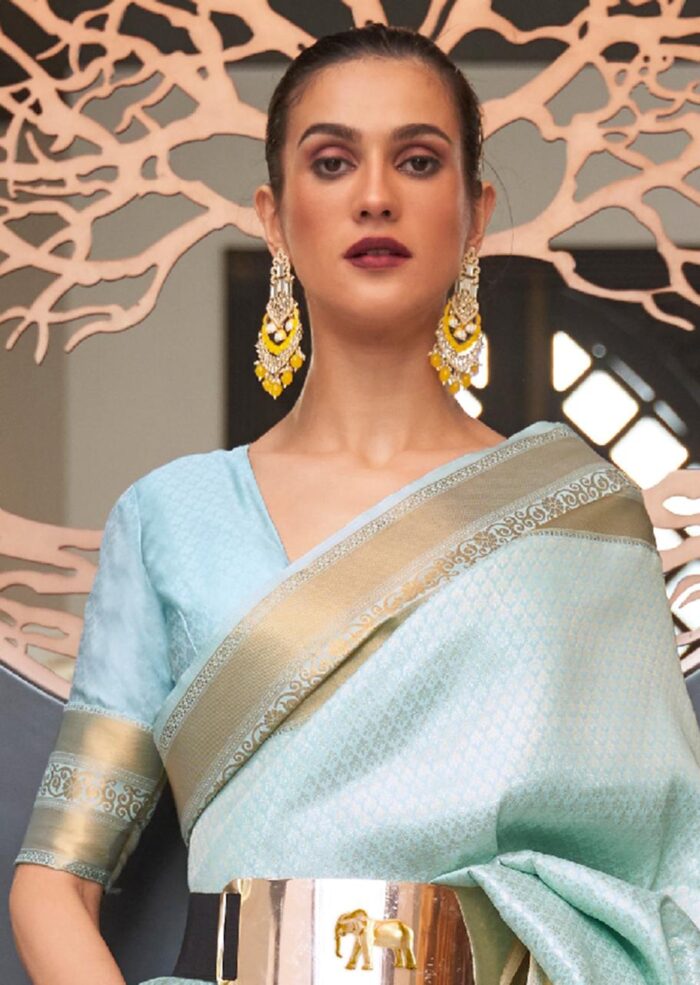Pastel Blue Handloom Woven Silk Saree