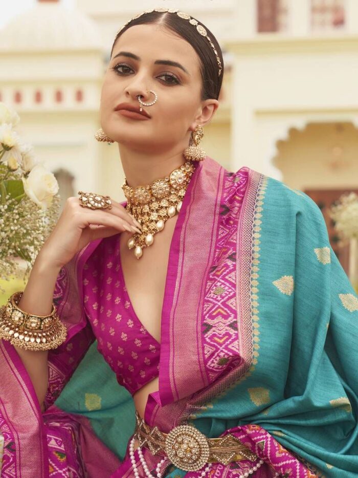 Cyan Blue Patola Print Sigma Silk Saree