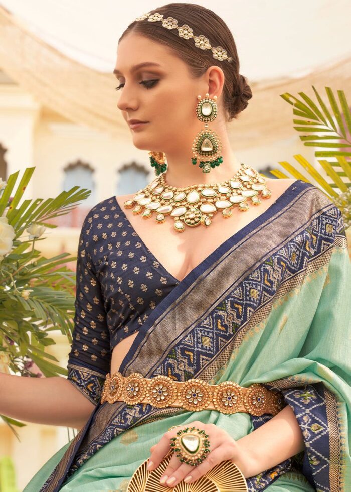 Sea Green Patola Print Sigma Silk Saree