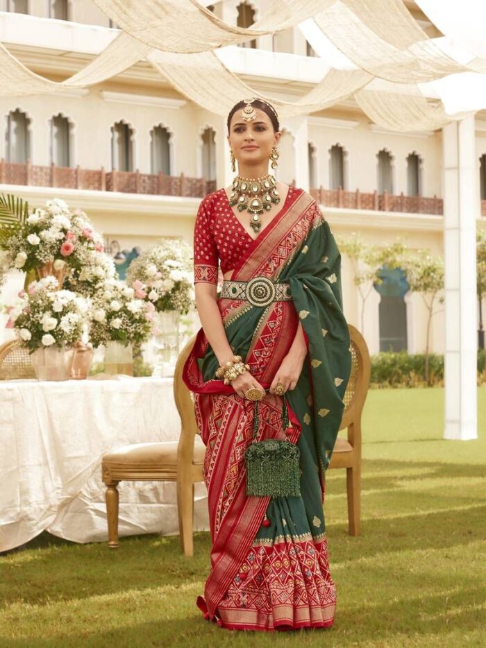 Cadmium Green Patola Print Sigma Silk Saree