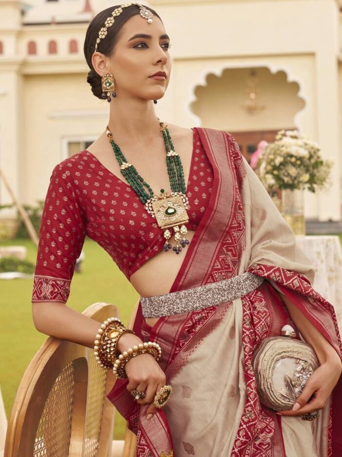 Beige Patola Print Sigma Silk Saree