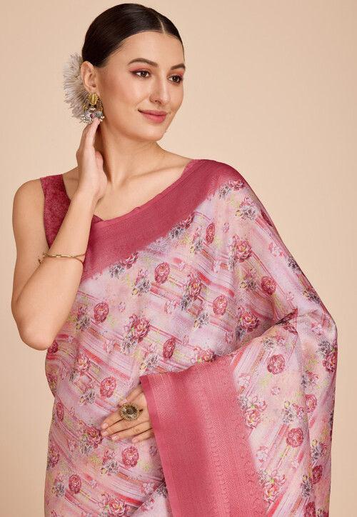 Pastel Red Ready-to-Wear Art Silk Saree