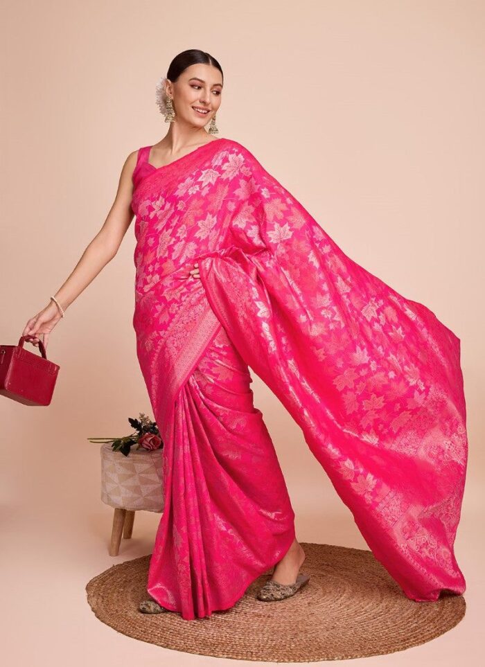 Bright Pink Handloom Silk Saree
