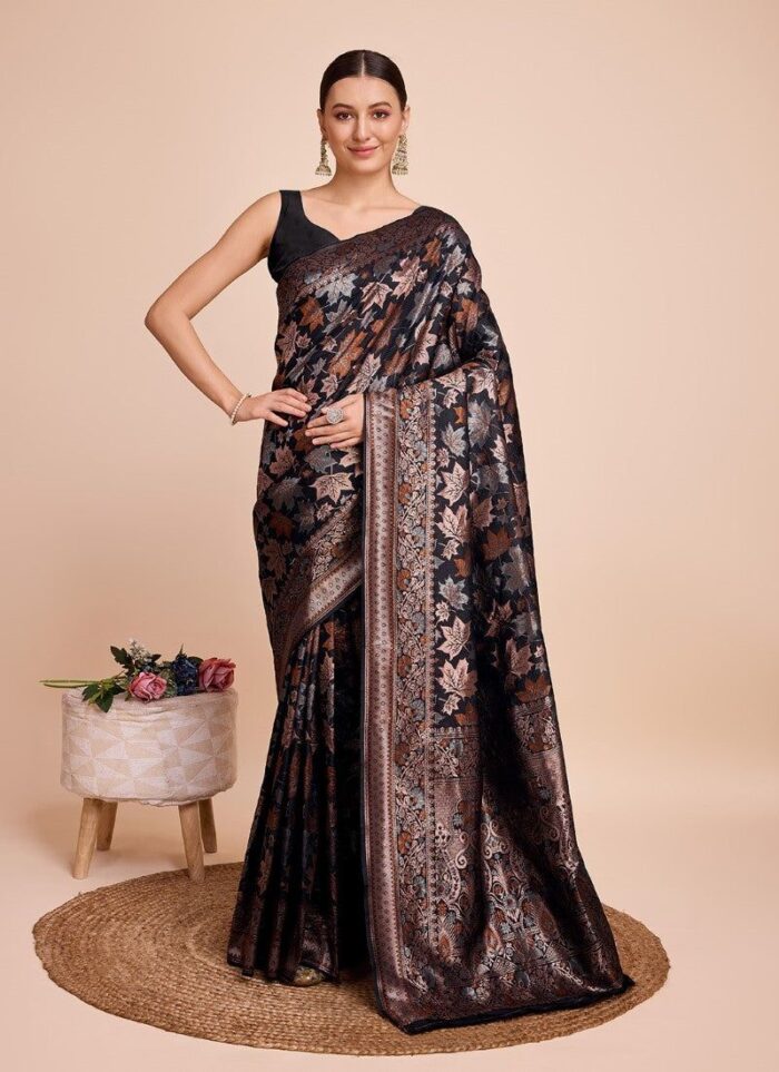 Midnight Black Handloom Silk Saree