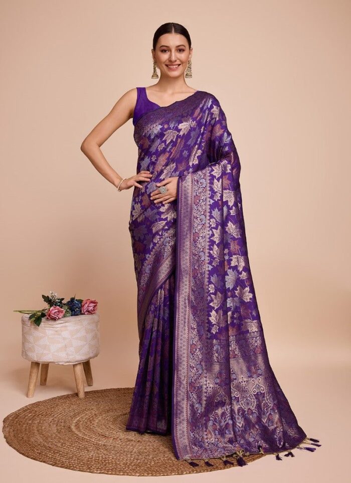 Violet Handloom Silk Saree
