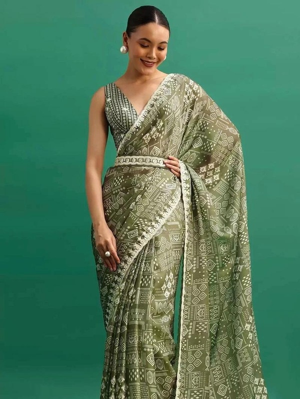 Moss Green Satin Saree