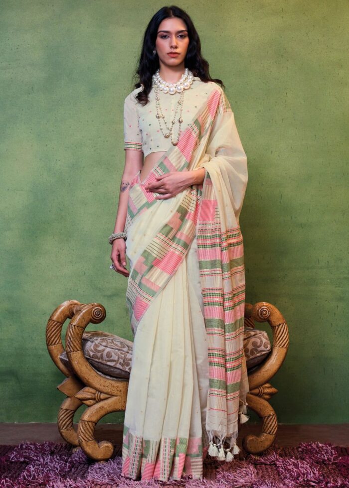 Ivory Handloom Cotton Silk Saree