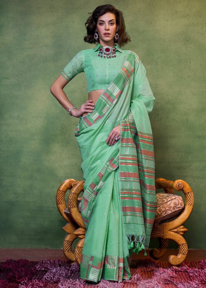 Sea Green Handloom Cotton Silk Saree