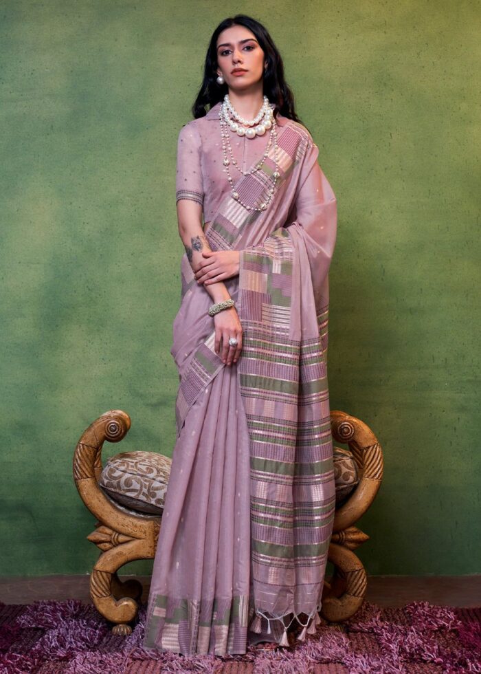 Lilac Handloom Cotton Silk Saree