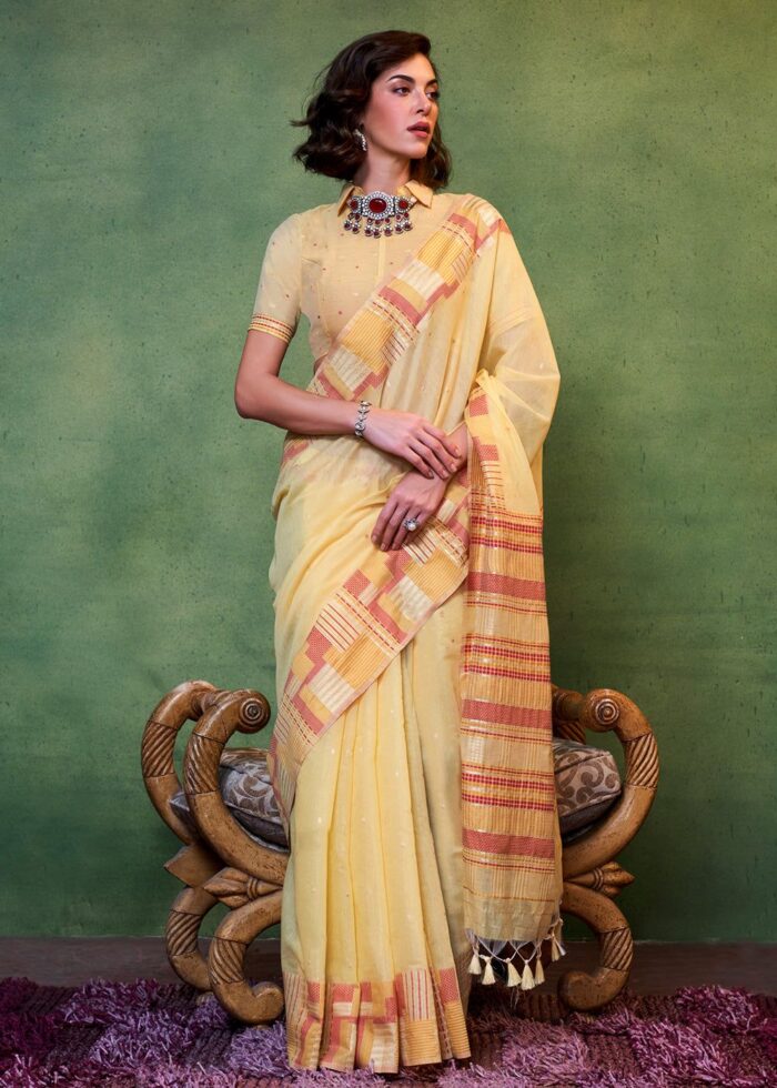 Daffodil Yellow Handloom Cotton Silk Saree