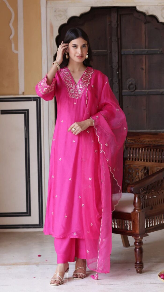 Deep Pink – Embroidered Suit Set