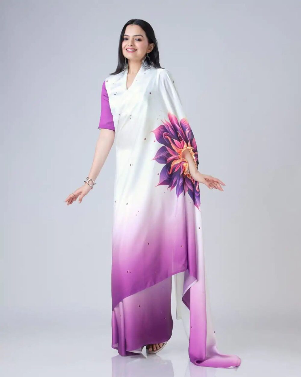 Ready-to-Wear Digital Print Crepe Saree - Image 4